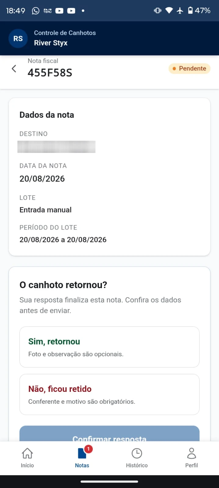 Tela de Detalhe da Nota