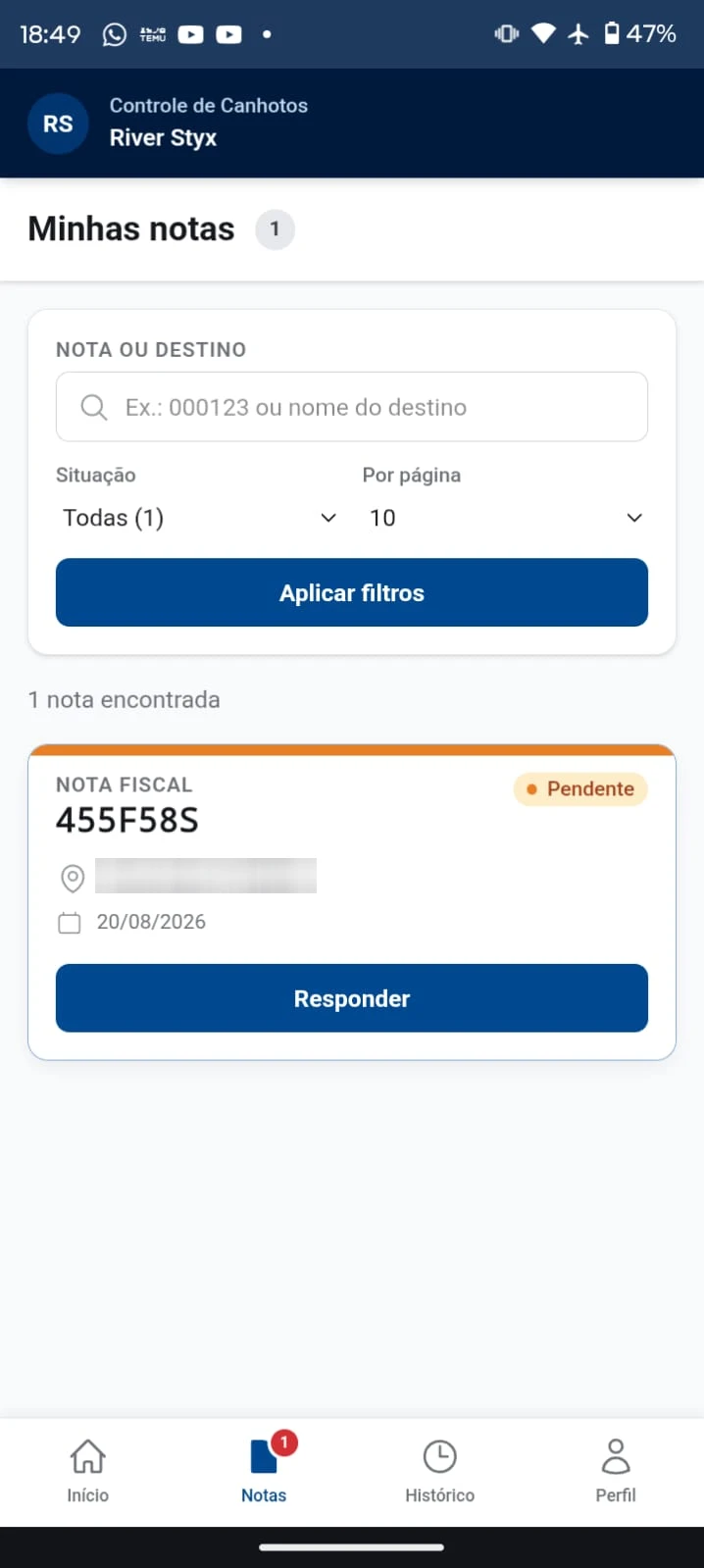 Tela Minhas Notas do App