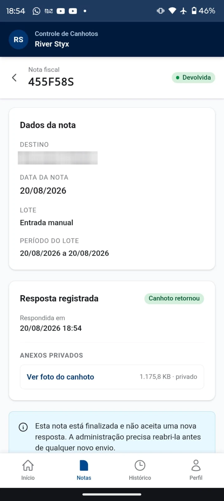 Tela de Nota Finalizada