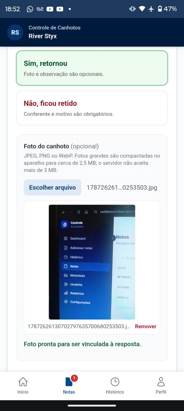 Registro de Retorno Com Foto
