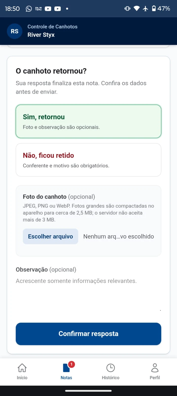 Registro de Retorno Sem Foto